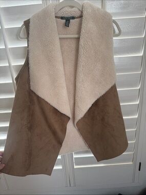 NWOT Ralph Lauren Cream & Brown Faux-Shearling Vest